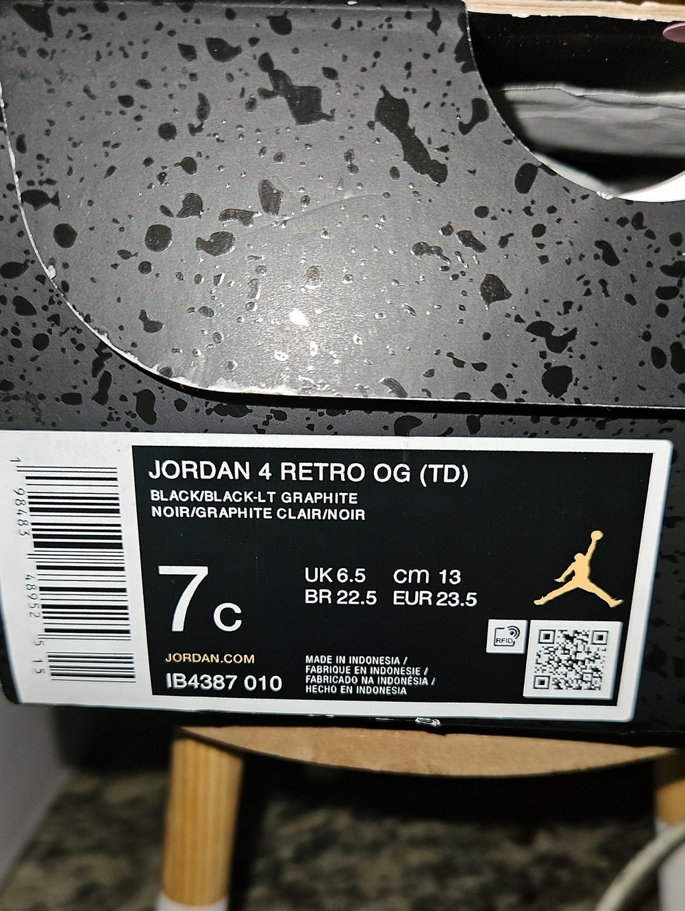 Jordan 4 Retro OG Black/Graphite Toddler Shoe Box